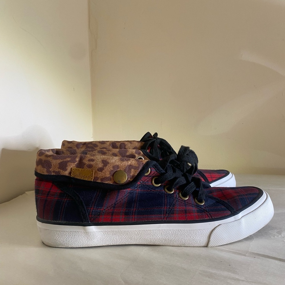 Jellypop Cory Plaid High-Top Sneakers with Leopard Print Size 9.5  women's shoes